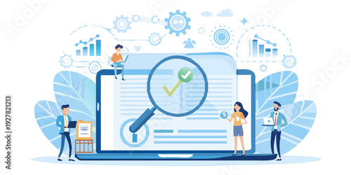 Digital verification and data analysis concept with people and technology