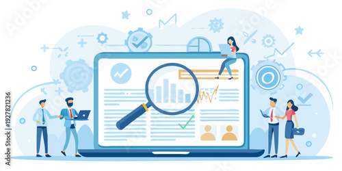 Data analysis and teamwork visualized with a large laptop display