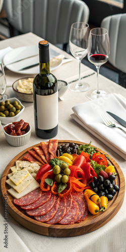 Italian Antipasti Platter with Cured Meats and Wine.