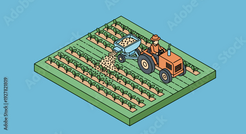 Farmer Operating Tractor in Field.