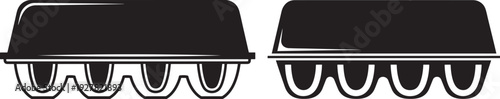 Two black silhouette icons of closed egg carton containers, one with subtle lines indicating molded pulp, symbolizing food storage or packaging.