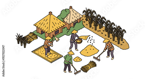 Farmers Working in the Field Illustration.