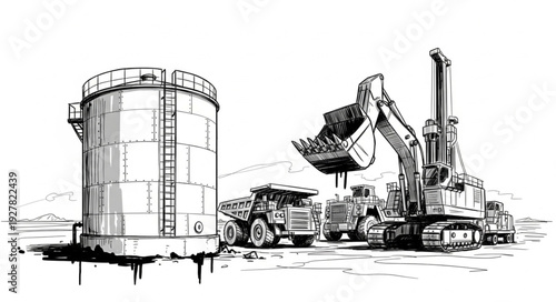 Excavator Loading Silo with Material.