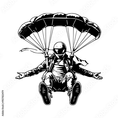 Thrilling skydiver in freefall with open parachute
