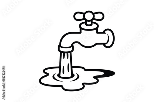 A faucet icon with water leaking from the spout outdoors