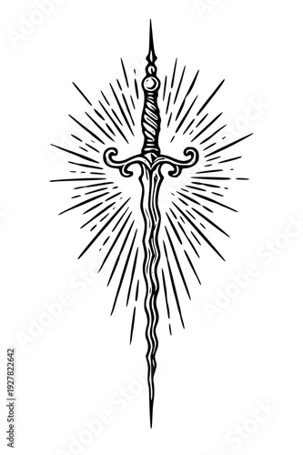 Dramatic sword with radiant burst of light energy