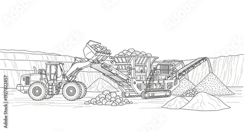 Excavator Digging and Loading Rocks.