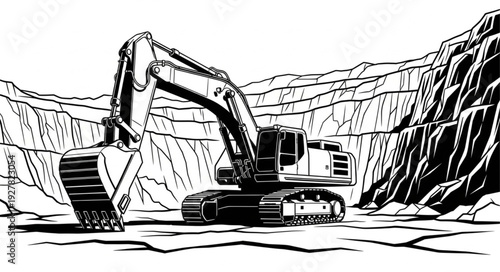 Excavator Digging in Rocky Terrain.