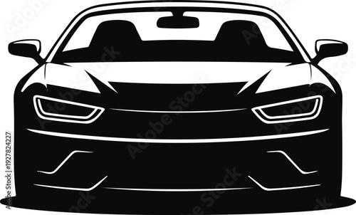 Front view of a sleek modern sports car with detailed headlights and grille isolated