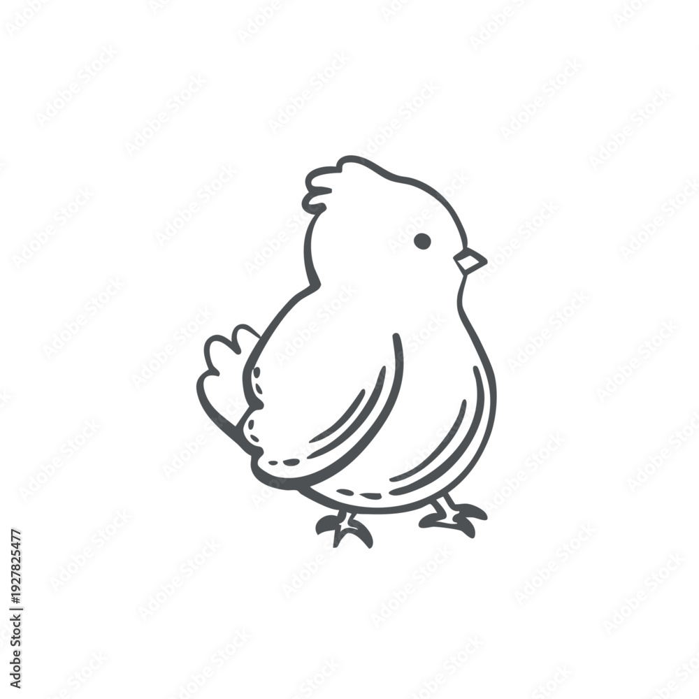 Fototapeta premium Little cute chick vector graphic illustration. Whimsical hand drawn isolated doodle baby birds for kids design. Black and white doodle clipart for organic farm product packaging, Easter card, textile.