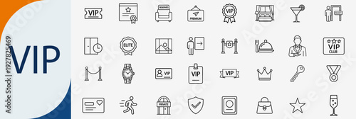 VIP and premium services icons set, outline symbols for luxury membership exclusive access rewards quality and elite status vector illustration