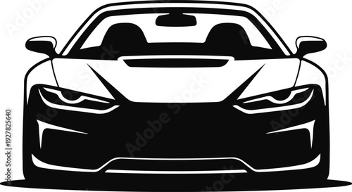 Sleek modern sports car depicted as a front facing black silhouette graphic isolated on transparent background