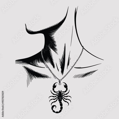 Line Art Scorpion Pendant on a Stylized Neck