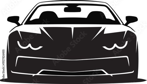 Sleek modern sports car silhouette viewed from the frontfacing angle with detailed headlights