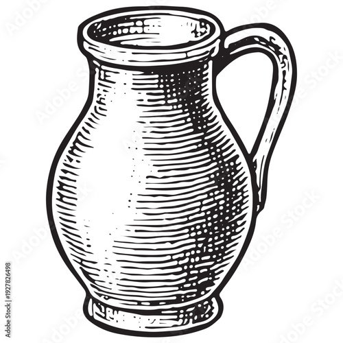 Vintage Milk Pitcher Jug Black White Line Art Engraving Illustration Isolated