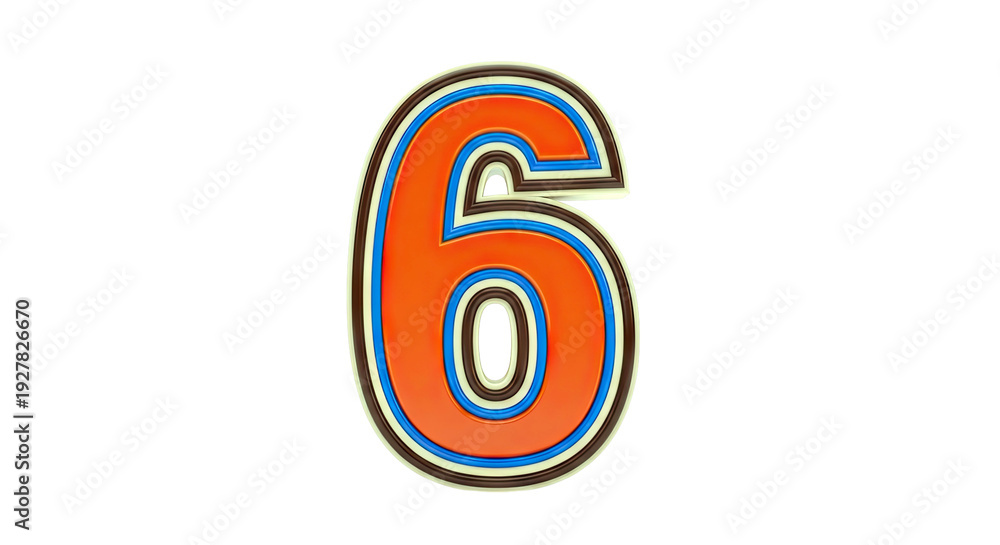 Fototapeta premium Stylized Number 6 with Orange, Blue, and Brown Layers