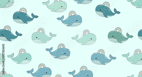 Cute Whale Pattern Seamless Background, Baby Animal Illustration for Kids