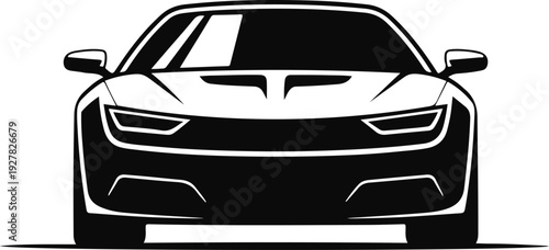 Sleek modern sports car viewed from the front as a bold black graphic silhouette