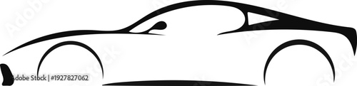 Stylized black outline silhouette of a modern sports car viewed from the side isolated on transparent background