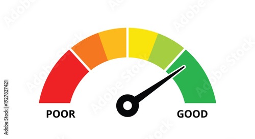 Simple vector graphic illustration of a credit score meter pointing toward good