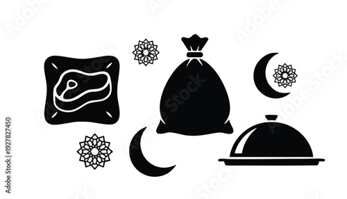 Set of 8 Ramadan icons vector