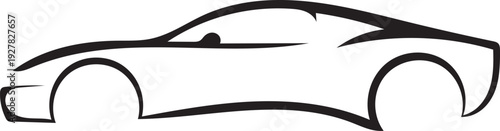 Stylized minimalist black line art silhouette of a modern sports car seen from the side