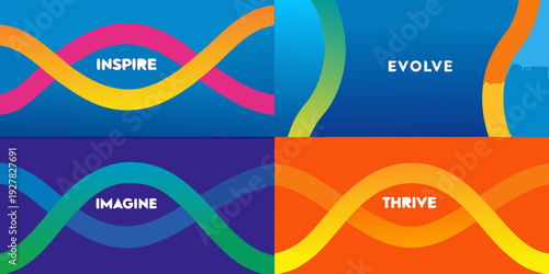 Colorful abstract design featuring inspirational words in a divided composition