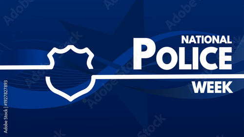 National police week banner with blue shield, vector illustration