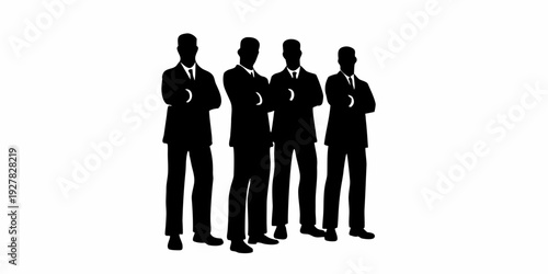 Silhouette of five businessmen standing together with arms crossed