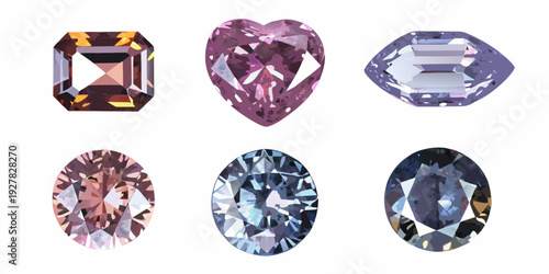 A collection of colorful faceted gemstones in various shapes