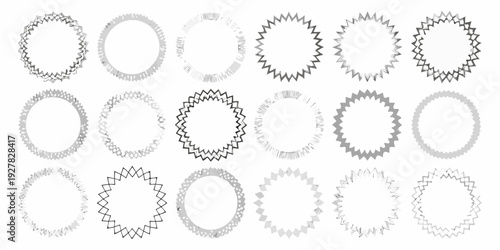 Collection of grayscale circular frames with varying textured edges