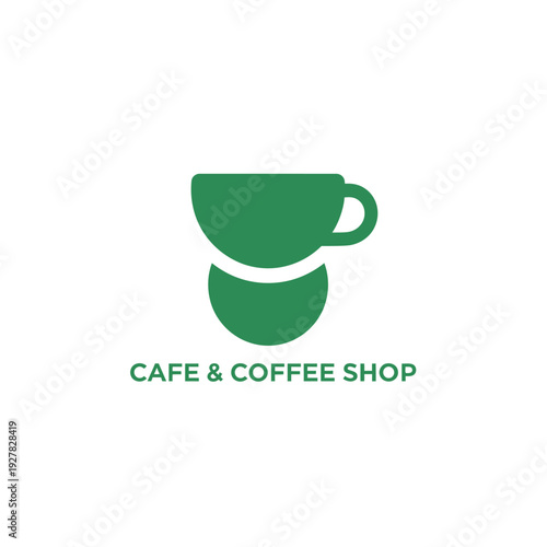 Cafe and coffee shop logo featuring two stacked coffee cups in green color