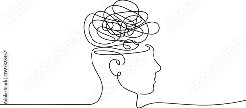 Vector concept confusion in the head. One continuous line drawing. one line Icon drawing