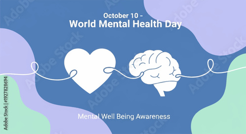 World mental health day awareness poster with heart and brain