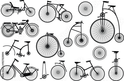 Collection of vintage and modern bicycle silhouettes
