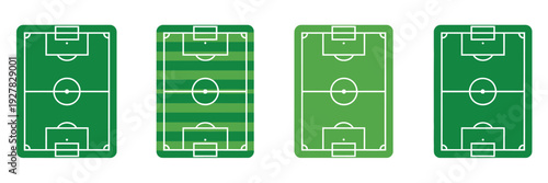 Football field icon, showcasing a detailed football pitch in green with line-style vector illustration for apps, infographics, and sports graphics.