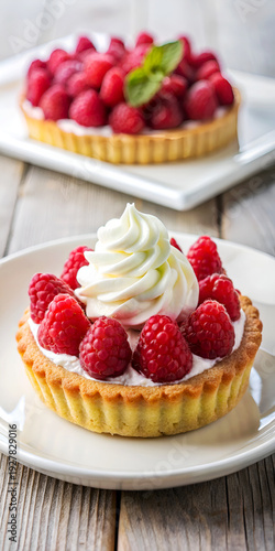 Raspberry Dessert Tart with Fresh Whipped Cream.