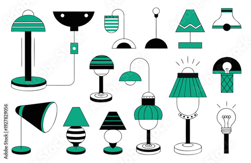 Collection of modern lamps and light fixtures in various styles and designs