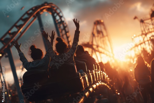 Thrilling amusement park ride at dusk