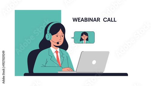 Businesswoman engaged in professional webinar call with colleague