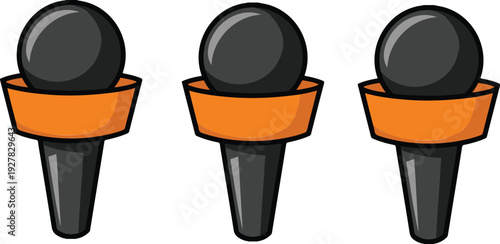 A simple cartoon illustration of a black microphone with an orange accent band around its middle section.