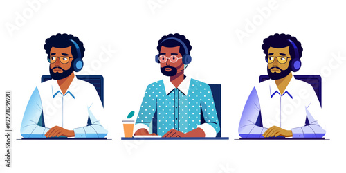 Customer Support Representatives: A trio of customer support representatives, each engrossed in their work, adorned with headsets, ready to assist with solutions and attentive communication.