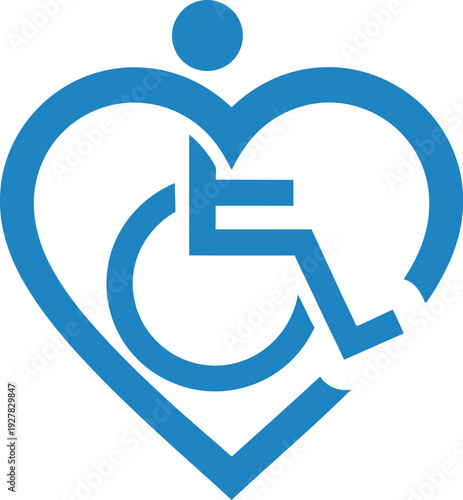 Blue heart embraces wheelchair accessibility symbol representing inclusion.