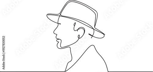 Continuous single drawn one line men hat hand-drawn picture silhouette. Line art. one line Icon drawing