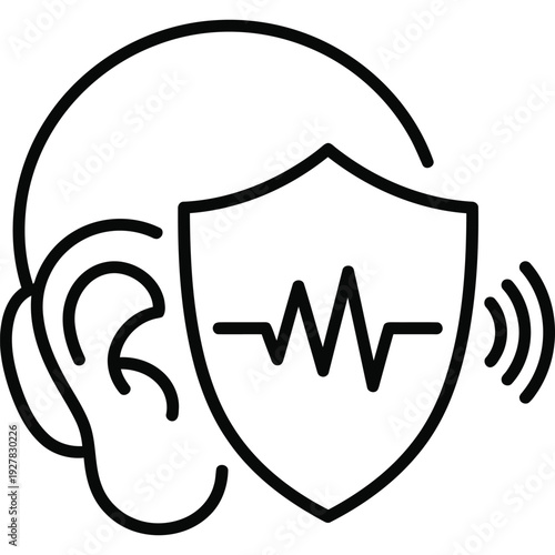 Ear Protection Icon: Sound Wave Shield Symbolizing Noise Reduction & Hearing Safety - Vector Art