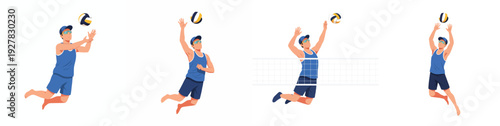 Beach volleyball player jumping for spike with transparent background