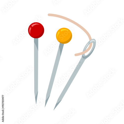 Sewing needle thread and push pin icon flat vector design