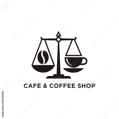 Balance scale with coffee bean and cup for cafe and coffee shop branding concept