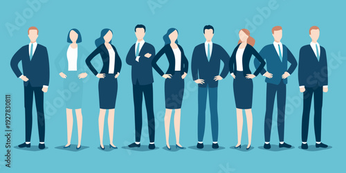 Diverse group of business professionals standing in a formal row