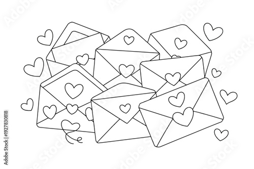 A colorful illustration of envelopes with hearts for Valentine's Day